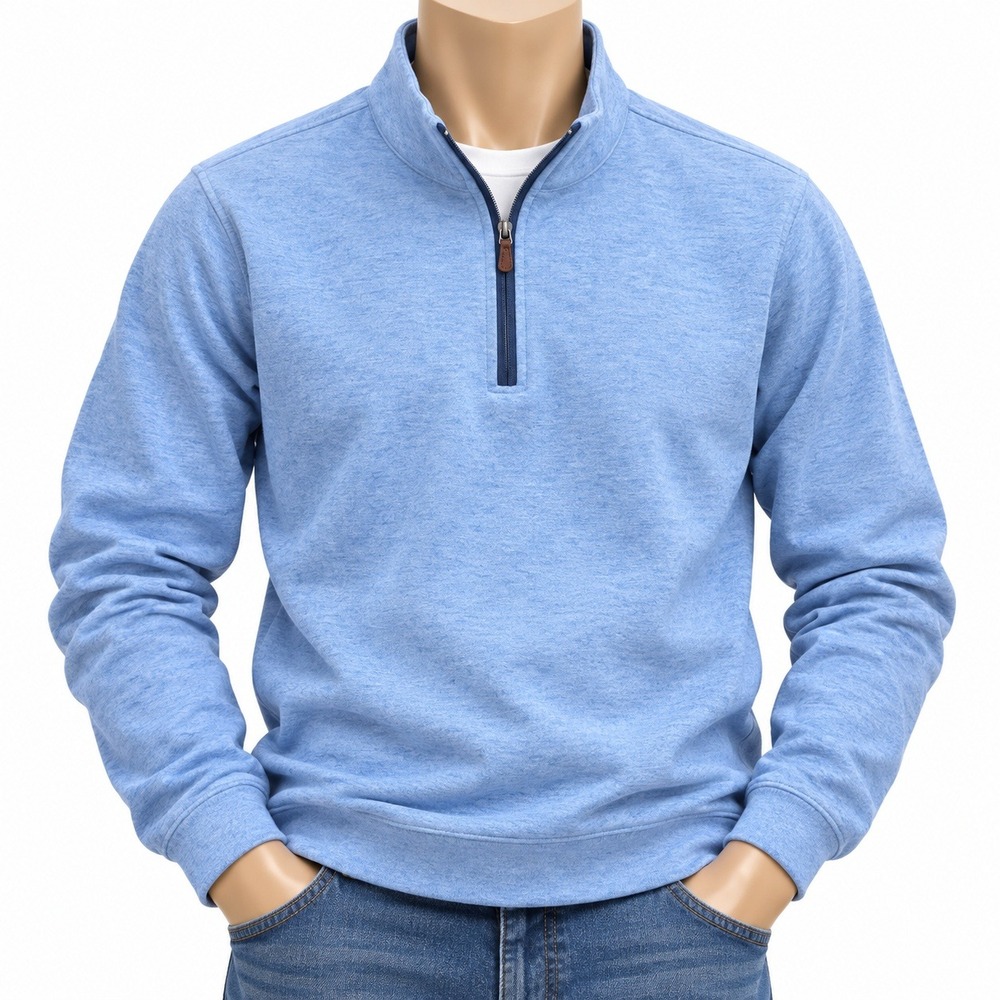 johnnie-O Mens Large Heather Blue Quarter Zip Pullover Mock Neck Sweatshirt